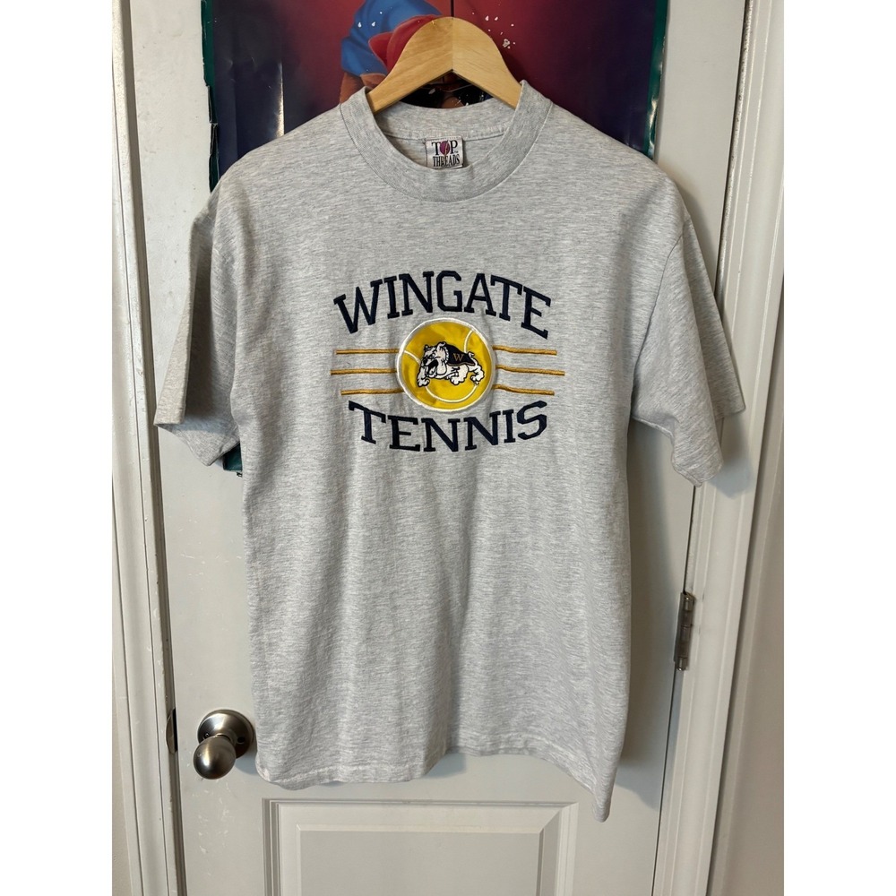 Vintage Top Threads Wingate Tennis T-Shirt Mens Medium Gray Made in USA Bulldog